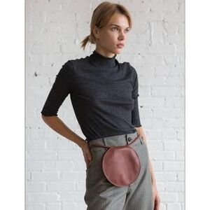 Are Studio Disc Bag Burgundy Leather Circular Crossbody Made in USA Minimalist